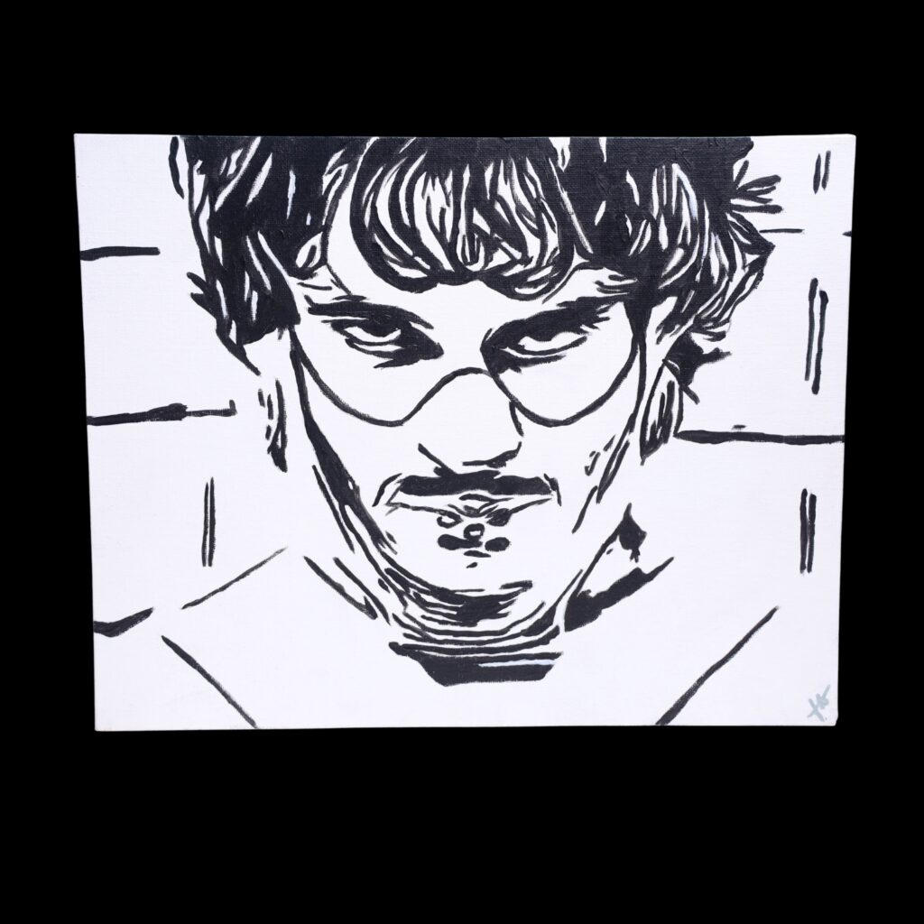 Hugh Dancy Hannibal Painting. The painting is painted with Amsterdam acrylic paints. The painting is a flat panel canvas which can be hung with command strips, adhesive hooks, or framed.