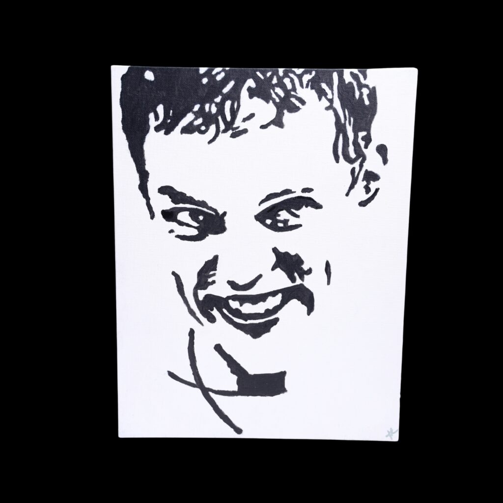 Matthew Lillard Scream Painting. The painting is painted with Amsterdam acrylic paints. The painting is a flat panel canvas which can be hung with command strips, adhesive hooks, or framed.